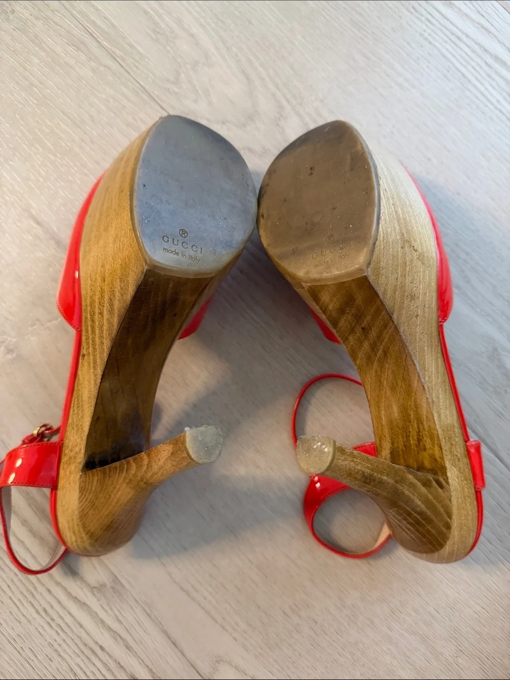 Gucci Red Patent Platform Slingback Heels